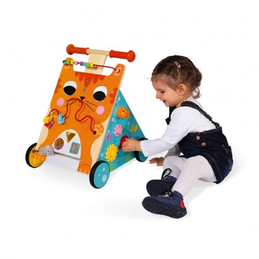 Chariot multi-activités Chat - Janod - Trésors d'Enfance à Rodez-jouet en bois-motricité